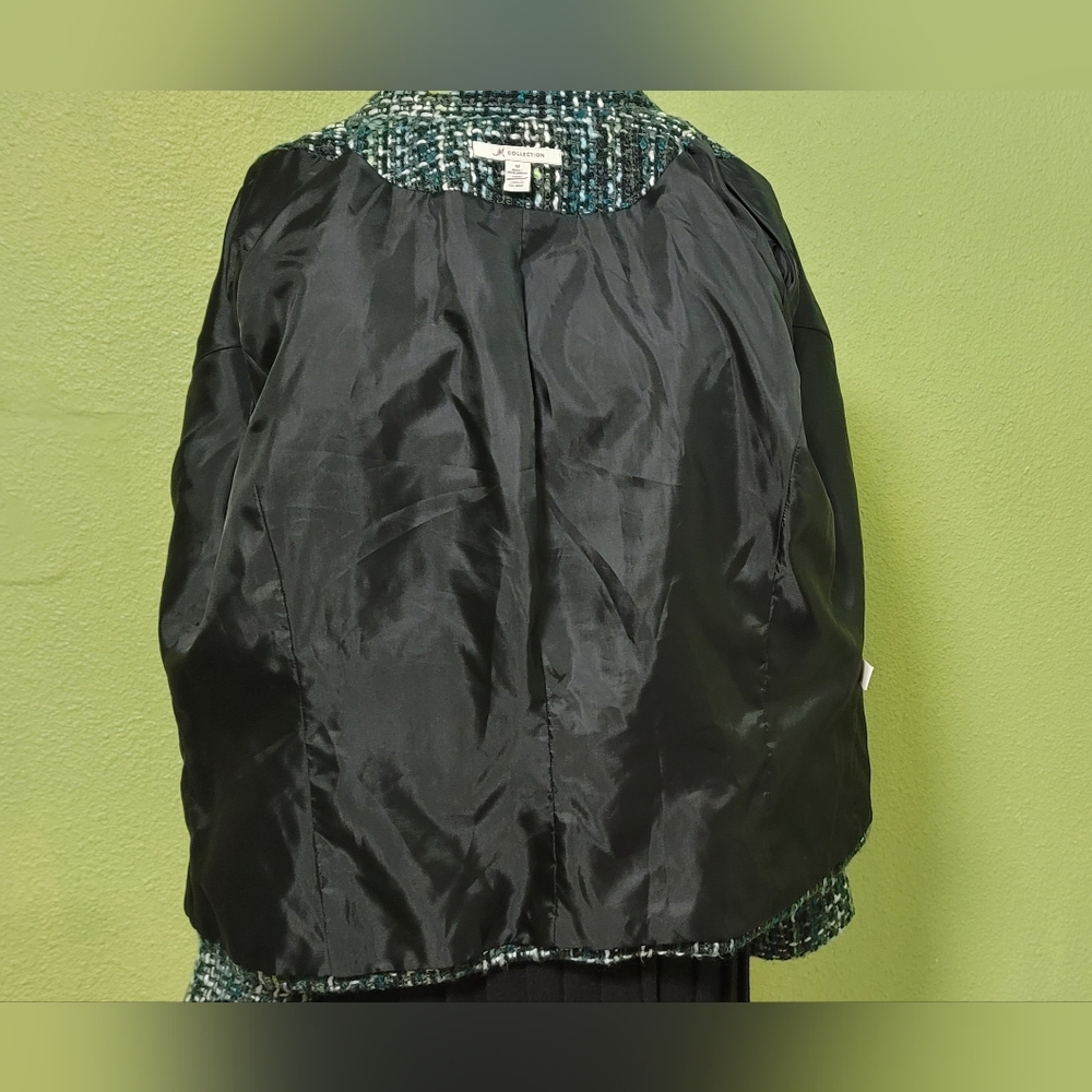 Vintage JM Collection Women's Tweed Plaid Pattern Jacket Teal,Blk, White Sz 12 - Picture 8 of 12